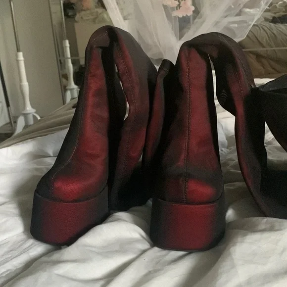 DollsKill Rare Know My Worth Platform Boots Current Mood Red Mesh Thigh High - Picture 2 of 10